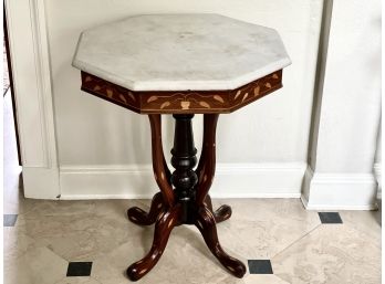 Gorgeous Octagon Marble Top Marquetry End Table