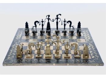 Minoan Figural Chess Pieces & Brass Board By Christoforus Sklavenitis - STUNNING!