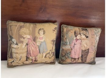 Vintage Small Tapestry Decorative Pillows- A Pair