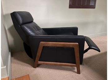 Handsome Mid- Century Modern Leather Exposed Wood Recliner