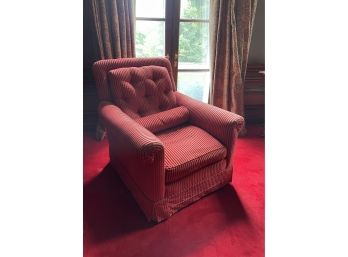 Custom Roll Arm Tufted Back Swivel Armchair W  One Bolster Pillow In Clarence House Fabric