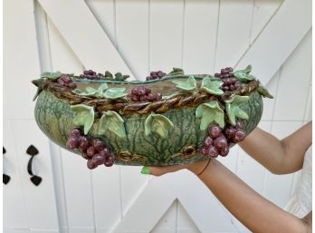 Art Pottery Sculpted Grape & Vine Jardiniere Cachepot