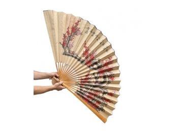 Vintage Large Cherry Blossom Hand Painted Chinese Wall Fan