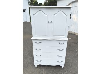 Kid's Armoire W Painted Gray Drawer Pulls And Knobs, White