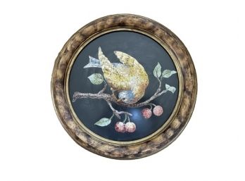 Bird On Branch Round Framed Print On Board