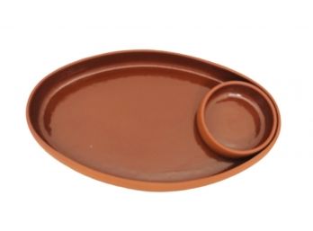 Oval Terracotta Chip And Dip Bowl