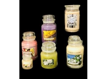 Six Jarred Candles Including Yankee Candles