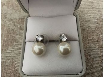 Faux Pearl And Rhinestone Earrings - Lot #19