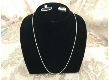 Sterling Silver Necklace With Two Onyx And Sterling Pendants