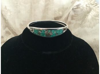 Lovely Floral Abalone And Silvered Bangle Bracelet