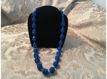 Lovely Blue Bead And Gold Tone Necklace - Lot #25