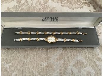 Nolan Miller, The Glamour Collection Gold Tone, Silvered,  And Rhinestone Watch And Bracelet