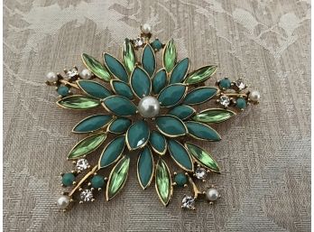 Faux Pearl And Rhinestone Floral Spray Pin