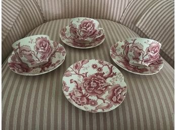 Vintage Johnson Bros. English Chippendale Cups And Saucers - Three Sets Plus