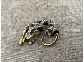 Gold Tone And Rhinestone Leopard Pin - Lot #20