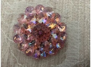 Vintage Pink Aurora Borealis Floral Pin - Lot #16