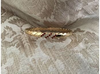 Gold Tone And Red And Clear Rhinestone Bangle Bracelet - Lot #6