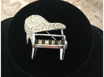 Silvered And Black Rhinestone Grand Piano Pin