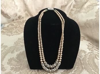 Vintage Pearl And Rhinestone Necklace