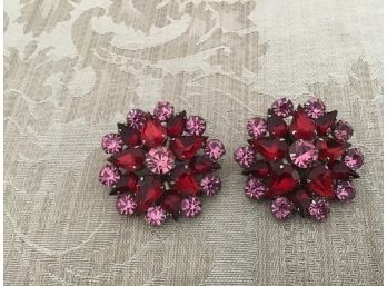 Vintage Pink And Raspberry Rhinestone Earrings - Lot #10