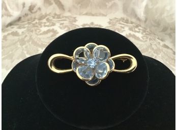 Gold Tone And Blue Multi Layered Floral Bar Pin