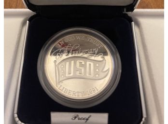 1991 USO 50th Anniversary Commemorative Coin Proof Silver Dollar Coin