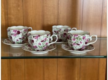 Formalities By Baum Bros. Victorian Rose Chintz Tea Cups & Saucers - Set Of 4