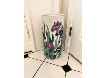 Vintage Ceramic Umbrella Or Cane Stand W Hand Painted Irises