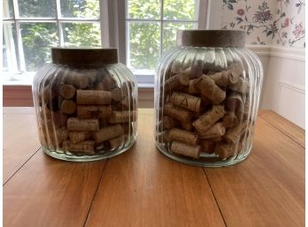 Glass Jars W Wine Corks- Set Of 2