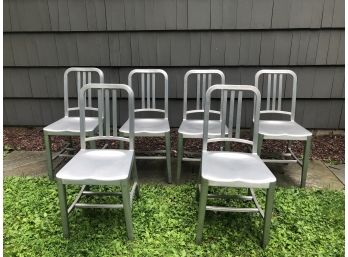 Emeco Navy Chairs In Brushed Aluminum - Set Of 6 ( Retail $685 Each )