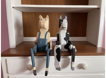 Cow & Pig Poseable Wooden Figurines