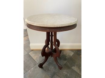 Elegant Marble Top Side Table With Intricate Base