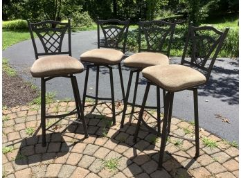 Four Swivel Counter/barstools With Linen Upholstered Seat Made In USA