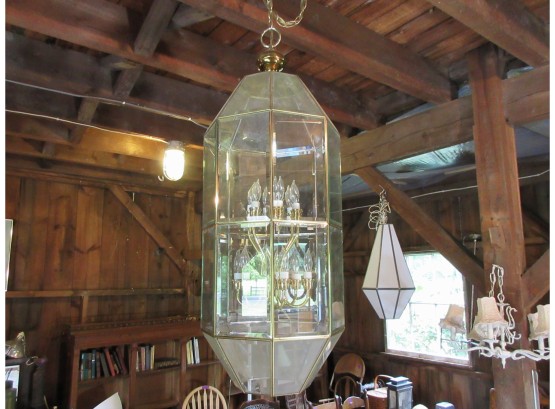 Substantial Beveled Glass Hanging Lantern