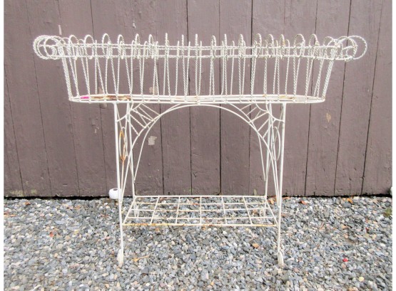 Vintage White Painted Wire Plant Stand