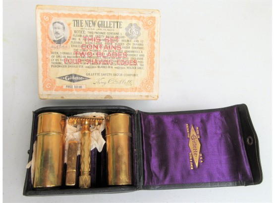 1920 Gillette Gold Plated (?) Shaving Set Complete With Box