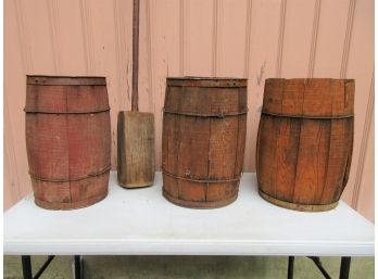 Three Antique Barrels & Antique Pounder