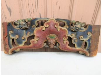 Antique Chinese Polychrome Carving With Bats
