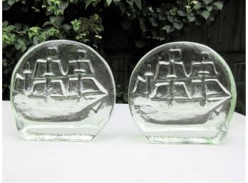 Pair Of Vintage Glass Bookends