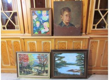 Four Vintage Oil Paintings, All Unsigned