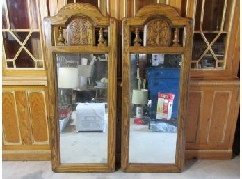 Pair Tall Modern Oak Mirrors