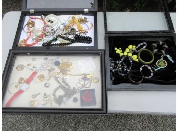 Three Display Cases Of Costume Jewelry - Potluck