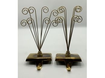 Pair Pottery Barn Brass Stocking Hanger Or Picture Holder