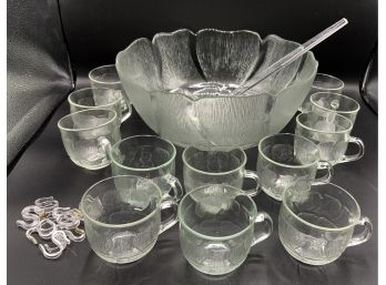 Arcoroc Punch Bowl & 12 Cups With Hooks And Ladle