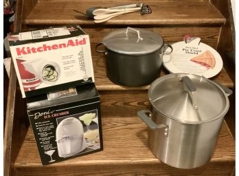 Kitchen Aid Slicer & Shredder Attachment, Deni Ice Crusher, Cuisinart Stock Pot & More