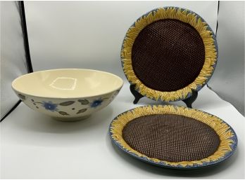 Pottery Barn Bowl & 2 Metropolitan Museum Of Art Sunflower Plates