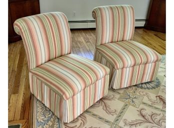 Pair Rolled Back Armless Chairs ~ Beautifully Upholstered ~