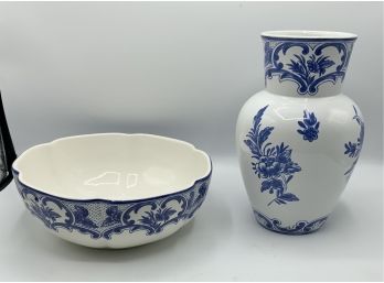 2 Pc Tiffany & Co  Delft Vase & Bowl