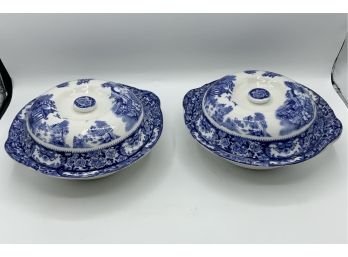 Gorgeous Antique Blue Covered Bowls