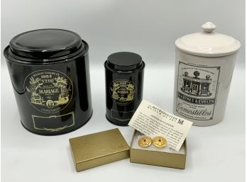 Crab Tree & Evelyn Canister, New MOMA Javanese Lotus Earrings & 2 Tins